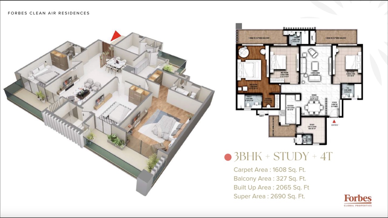 3 BHK + Study + 4T 2690 sqft