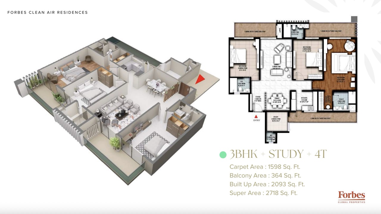 3 BHK + Study + 4T 2718 sqft